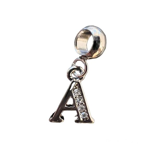 Silver A Initial Rhinestone Charm - Picture 2 of 2